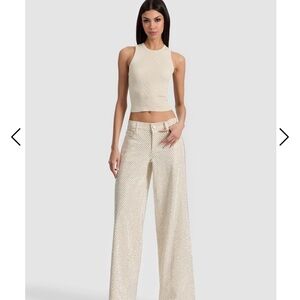 Alice + Olivia Cream Embellished Wide Leg Pants